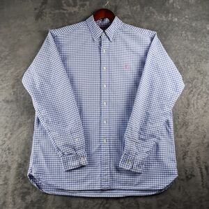 Ralph Lauren Mens XL Checkered Long Sleeve Button Up White Blue Classic Fit